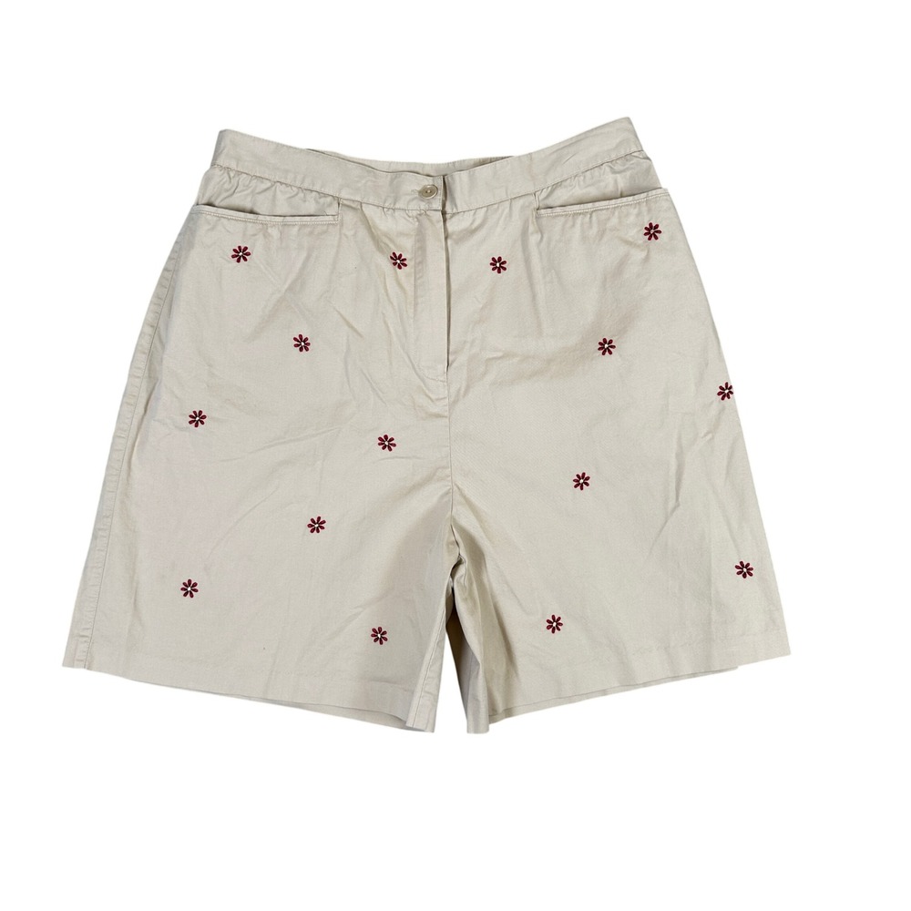 EP Pro Golf Shorts Womens 14 Tan Khaki Red Embroidered Floral Cotton Stretch